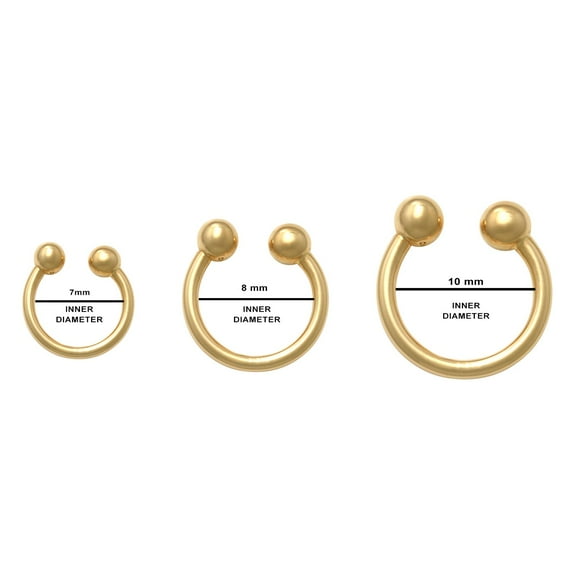 Anygolds 14K Real Solid Gold Horseshoe Ball Hoop Earring - Septum, Cartilage