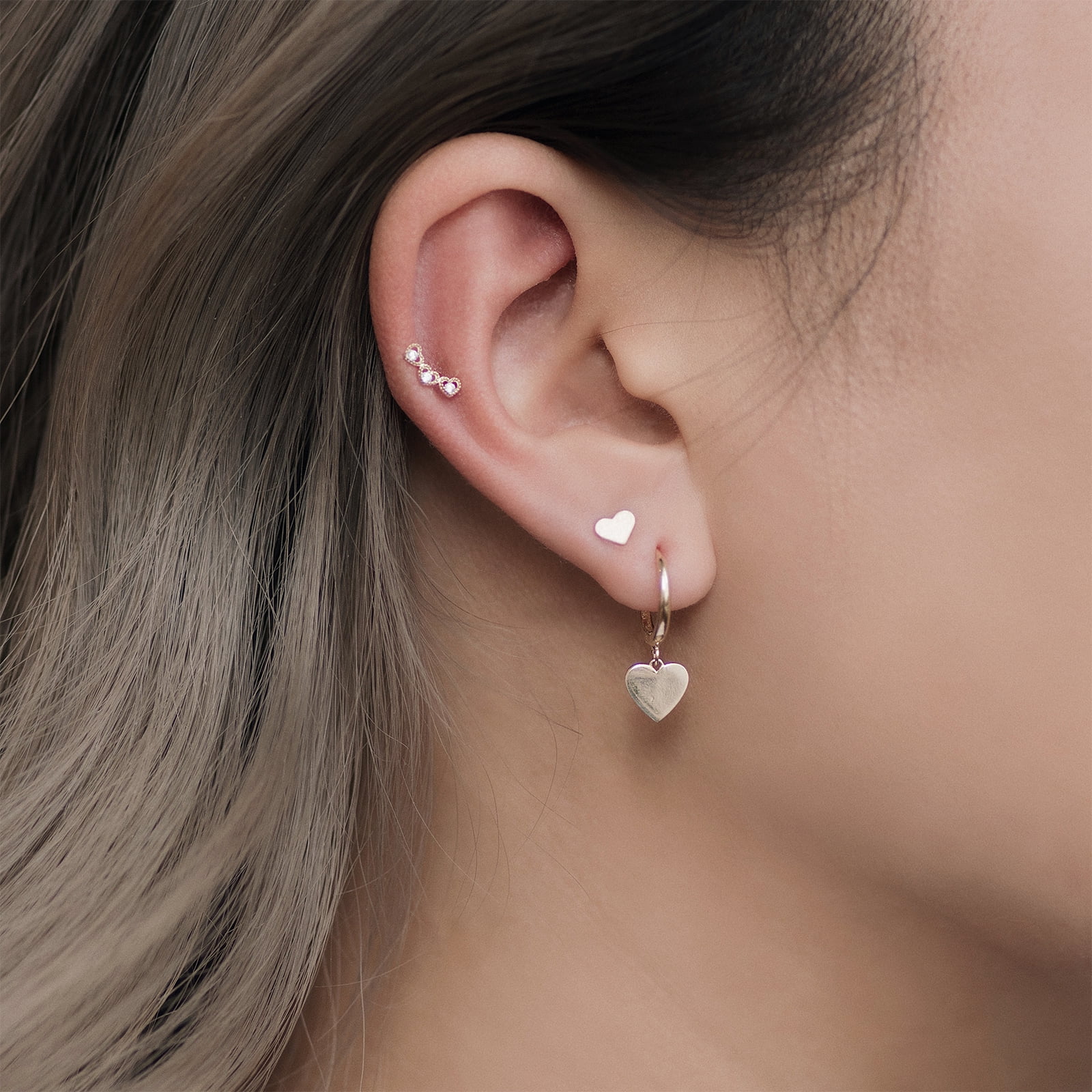 Tragus Piercings in 925 Sterling Silver and gold color