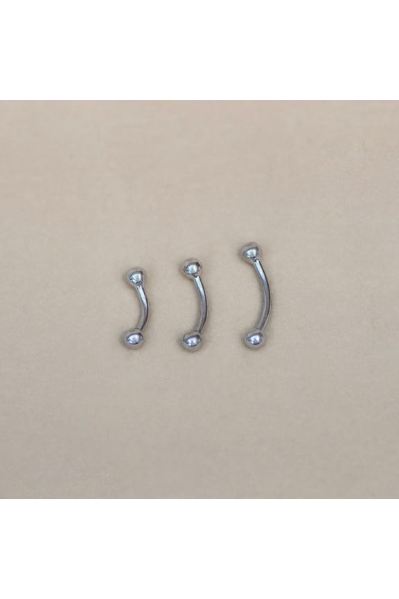 14K Real Solid Gold Plain Ball Curved Barbell, 16G