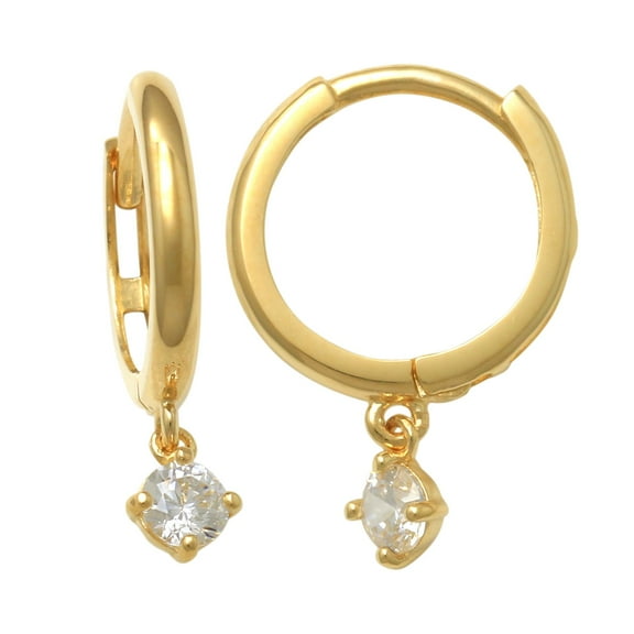 Anygolds 14K Real Solid Gold Round CZ Drop Dangle Hoop Huggie Earring Hinged Piercing - MOT49157-CZY Yellow Gold