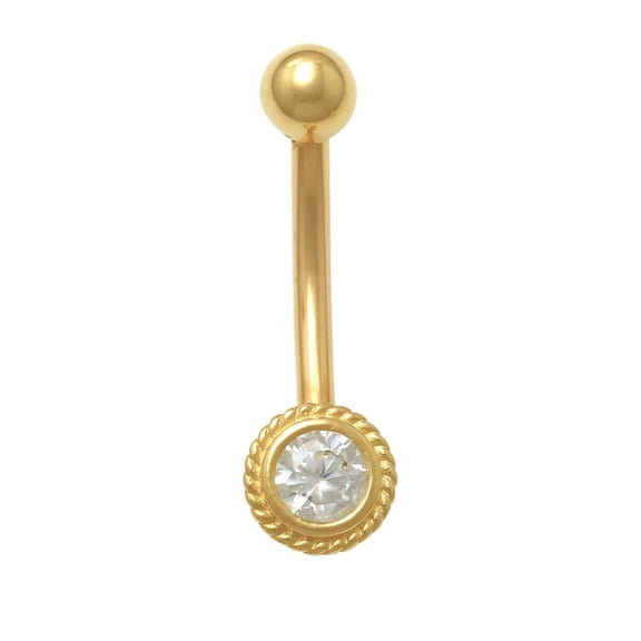 Anygolds 14K Real Solid Gold Round Cubic Zirconia Barbell Earring Eyebrow Body Piercing Jewelry 16Gauge - MBJ4838-CZ-8Y Yellow Gold