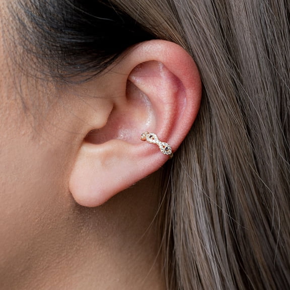 Anygolds 14K Real Solid Gold Sapphire Blue Cubic Zirconia Evil Eye Ear Cuff Wrap Earring - MBJ1781-SA-CZW White Gold