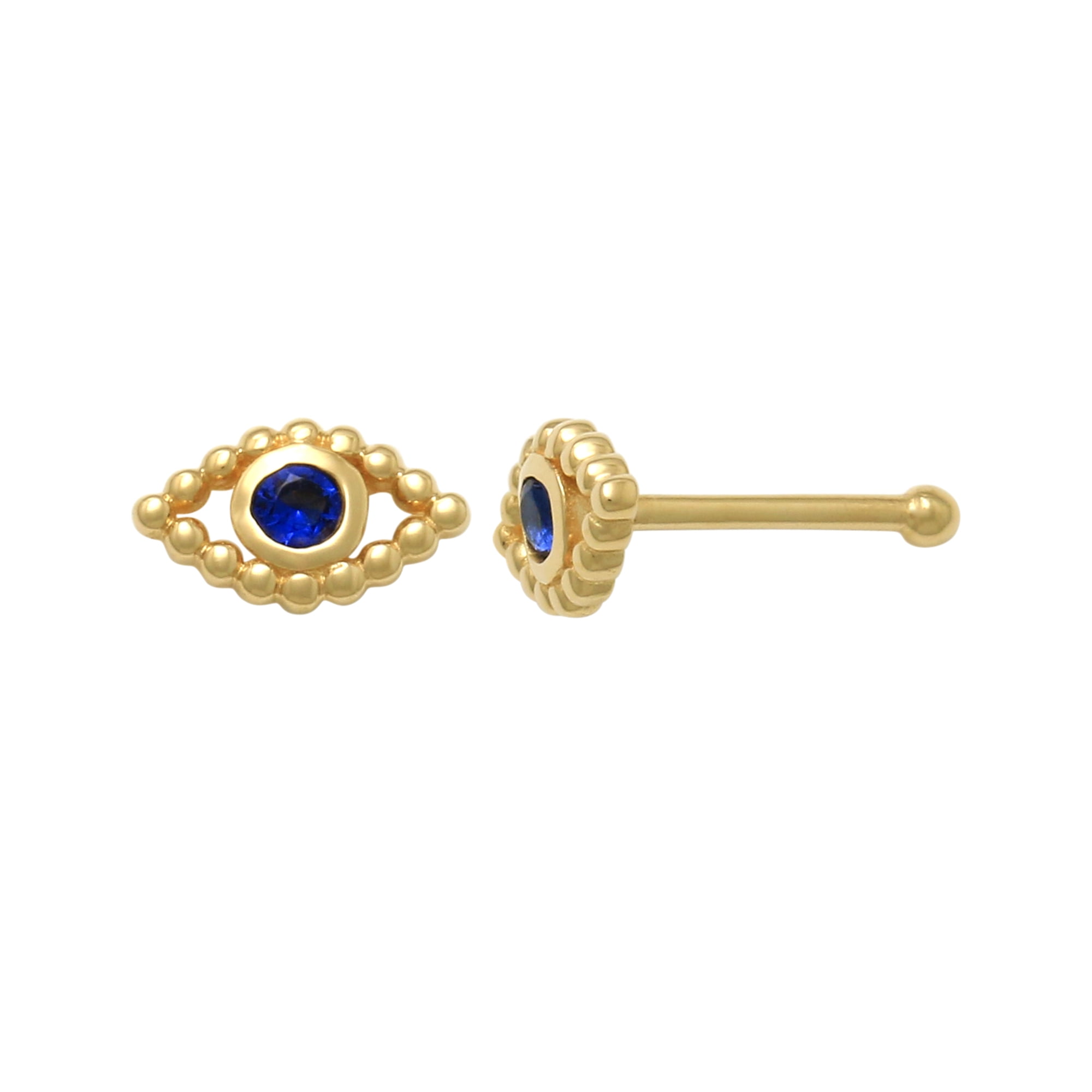 10K Solid Gold CZ Evil Eye Belly Button Ring - 14G 3/8