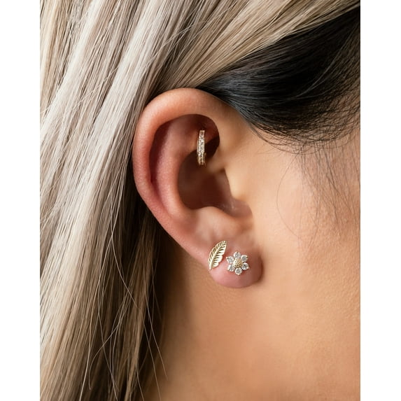 Anygolds 14K Real Solid Gold Square CZ Clicker Ear & Nose Hoop Ring Piercing 18 Gauge - MBJ4285-CZW White Gold