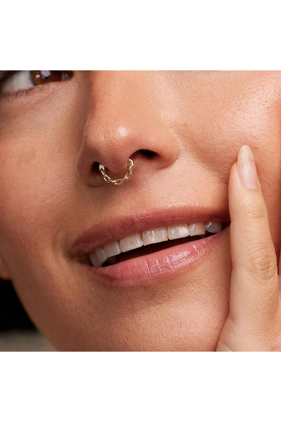 14K Real Solid Gold Square Chain Link Hoop Septum, Cartilage, Nose Ring 16G