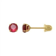 Anygolds 14K Real Solid Gold Stud Earrings Baby Genuine Birthstone Crystal Stud Earrings Cute Zodiac Gold Post Stud Ear Piercing Jewelry Screw Back Earrings - MJE30185-JULY Genuine Ruby