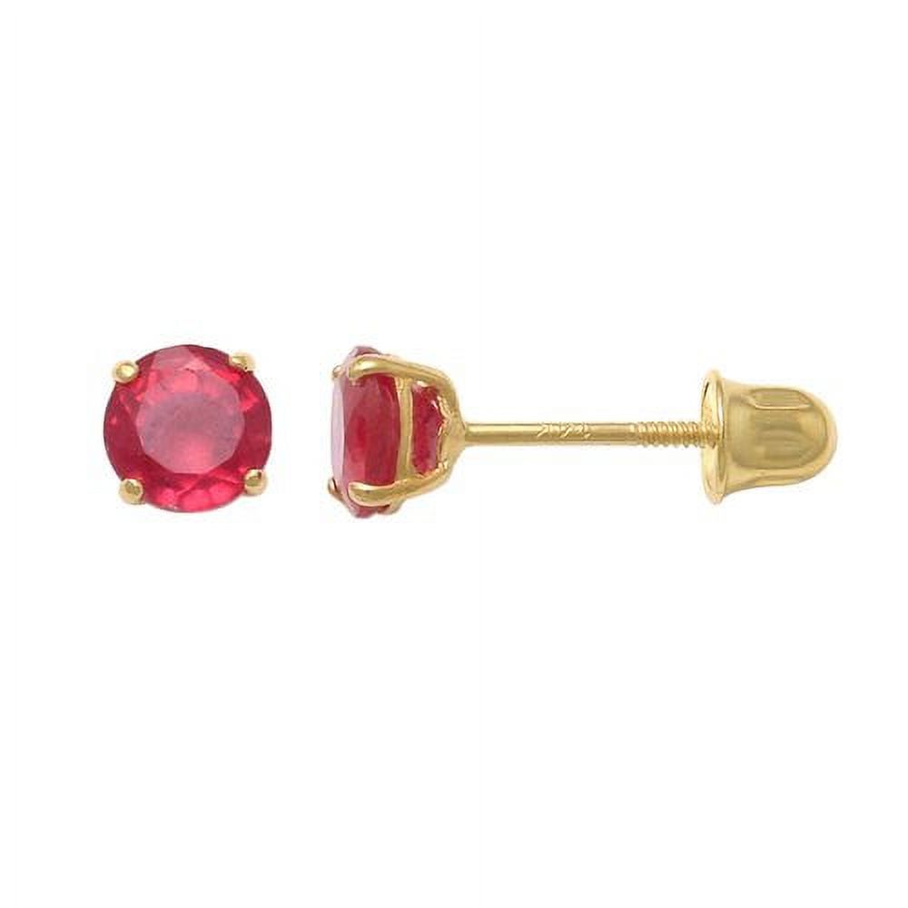 Anygolds 14K Real Solid Gold Stud Earrings Baby Genuine Birthstone Crystal Stud Earrings Cute Zodiac Gold Post Stud Ear Piercing Jewelry Screw Back Earrings - MJE30185-OCT Genuine Pink Ruby - image 1 of 4
