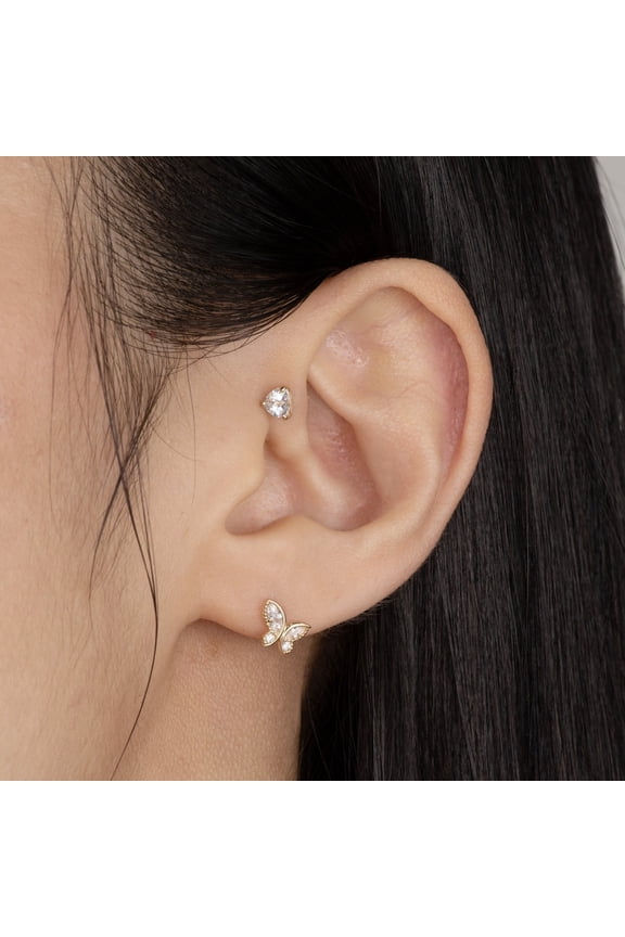 14K Real Solid Gold Trillion Diamond CZ Cartilage Daith Helix Tragus Conch Rook Snug Ear Post Stud Piercing Earring Body Jewelry 18 Gauge - MBJ3992-CZ-6Y Yellow Gold