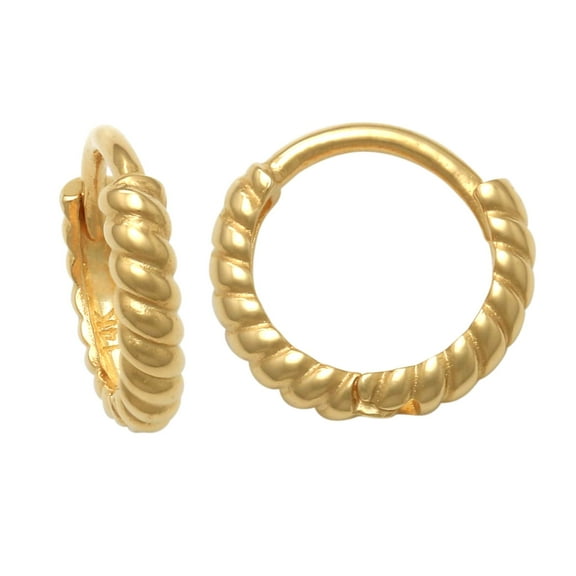 Anygolds 14K Real Solid Gold Twist Hoop Earrings, Cartilage Daith Helix Tragus Conch Rook Snug Huggie Hinge Hoop Ear Ring Piercing Jewelry - MOT42153Y Yellow Gold