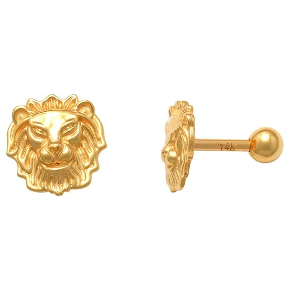 Anygolds 14K Real Solid Gold Unique Lion Ear Post Stud Piercing Earring Body Jewelry 18 Gauge - MBJ3842Y Yellow Gold