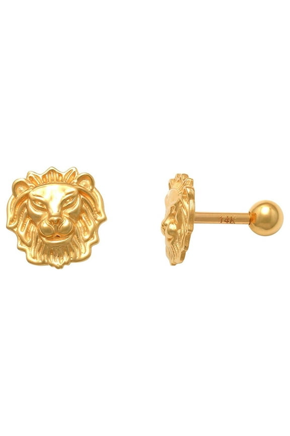 14K Real Solid Gold Unique Lion Ear Post Stud Piercing Earring Body Jewelry 18 Gauge - MBJ3842Y Yellow Gold