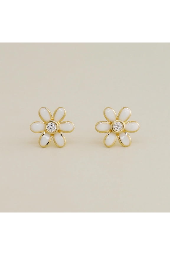 14K real solid Gold Daisy Diamond CZ Stud Screw-back Piercing