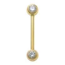 Anygolds 14K Solid Gold CZ Straight Barbell Eyebrow Nipple Tongue Piercing 14 Gauge - MBJ1940-CZY Yellow Gold