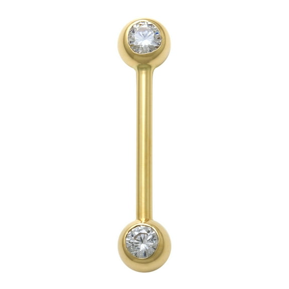 Anygolds 14K Solid Gold CZ Straight Barbell Eyebrow Nipple Tongue Piercing 14 Gauge - MBJ1940-CZY Yellow Gold