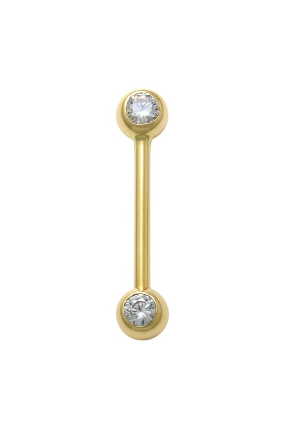 14K Solid Gold CZ Straight Barbell Eyebrow Nipple Tongue Piercing 14 Gauge - MBJ1940-CZY Yellow Gold