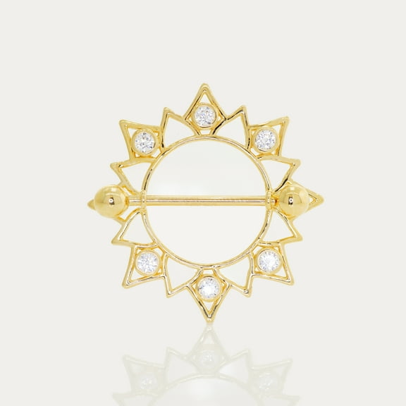 Anygolds 14K Solid Gold Cubic Zirconia Floral Nipple Shield Set Piercing 14 Gauge - MBJ1759-CZY Yellow Gold