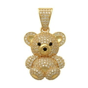 Anygolds 14K Solid Gold Cubic Zirconia Teddy Bear Pendant CZ Charm for Chains - MWP74069-BK-CZY Yellow Gold