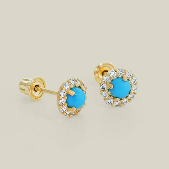Anygolds 14K real solid Gold Turquoise Stud Earring Screw Back Piercing
