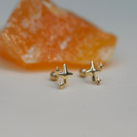 Anygolds 14K real solid gold Molten Star Twinkle Helix Stud Earring 18G