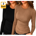 thumbnail image 1 of Anygrew 2 Pack Women Long Sleeve Top Casual Basic Slim Knit Ribbed T Shirt, 1 of 5