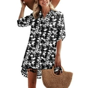 ANYGREW 2025 Women Swimsuit Coverups Shirt Tassel Beach Bathing Suit for Swimwear Bikini Beach Dress Black