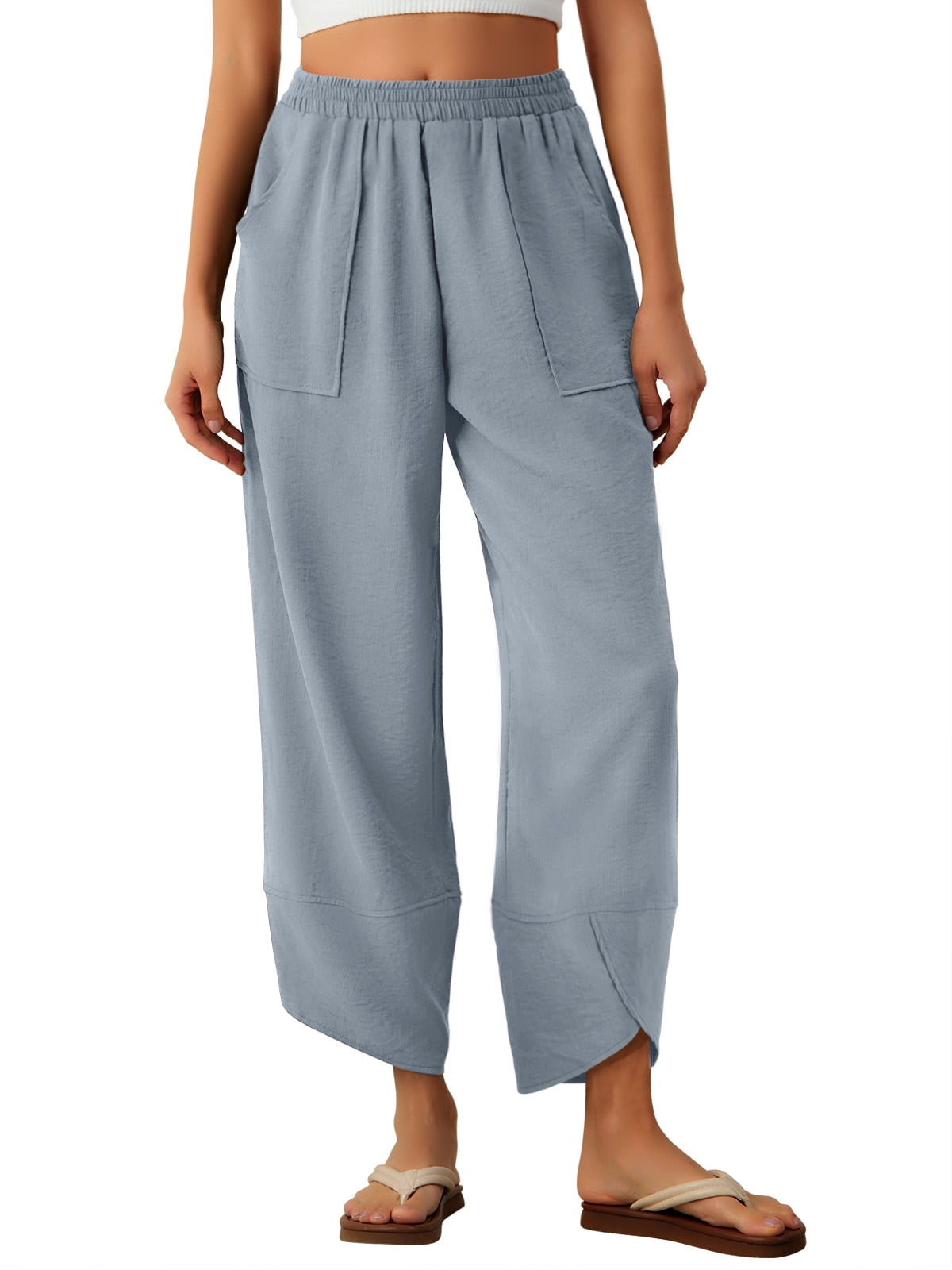 Haki Beli Elastic Waist Wide Leg Soft Textured Baggy Pants BCBSK-25700-3391 - Miramar