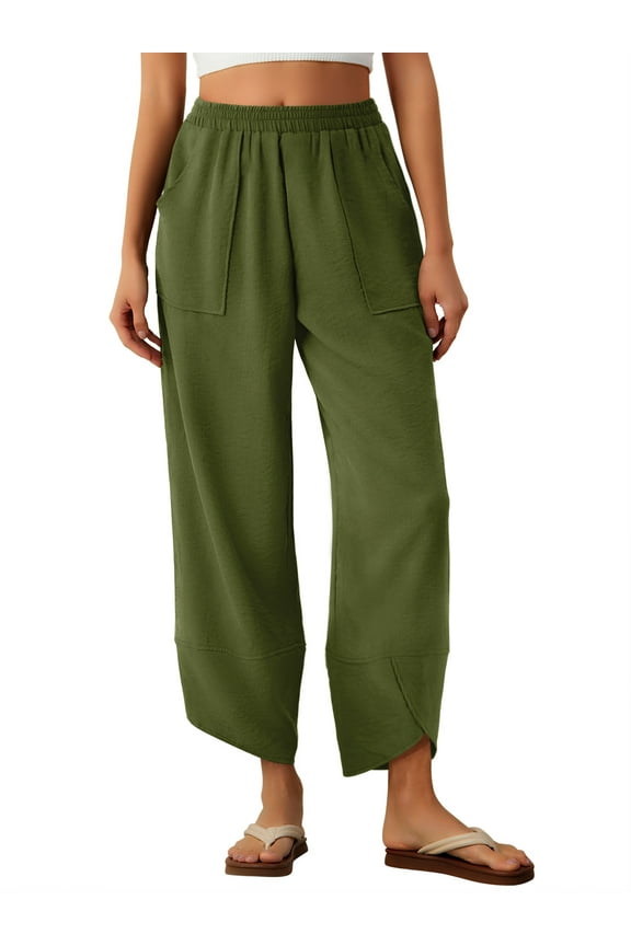 Womens Baggy Wide Leg Pants Elastic Waisted Casual Palazzo Harem Pants Summer Beach Trousers with Pockets S-XXL