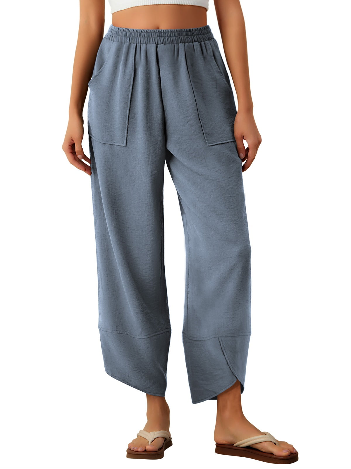 Anygrew Baggy Pants for women Harem Pants Summer Beach Trousers Elastic Waisted Casual Palazzo