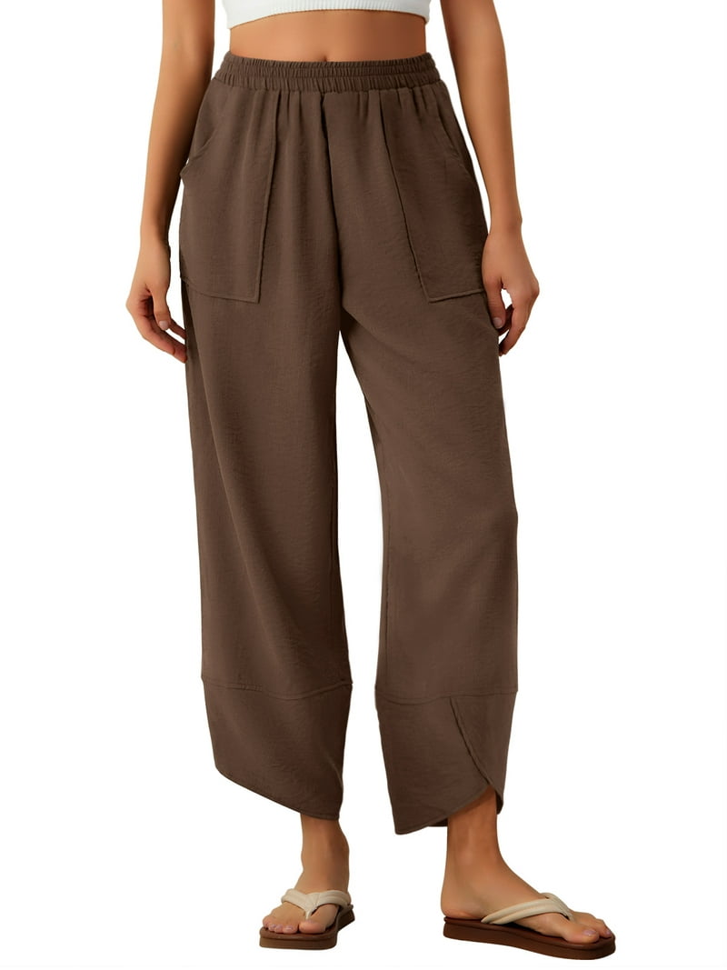 Anygrew Womens Baggy Wide Leg Pants Elastic Waisted Casual Palazzo