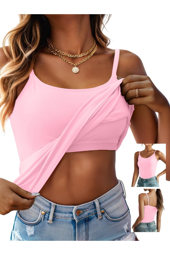 Camisole Tops for Women with Built in Bra Adjustable Strap Tank Top Casual Basic Cami Tanks