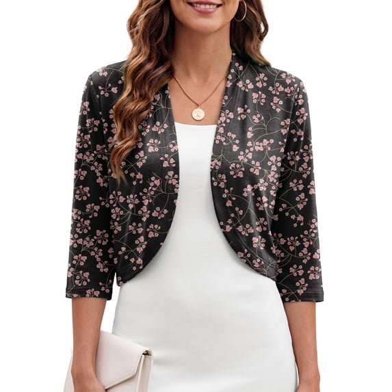 Anygrew Women's Lightweight Cardigans Casual 3/4 Sleeves Shrugs Open Front Cropped Cardigan Bolero for Dress