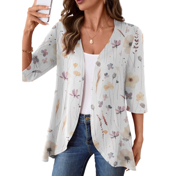 Anygrew Casual Lightweight Cardigans For Women Out Open Front Jackets 3/4 Sleeves