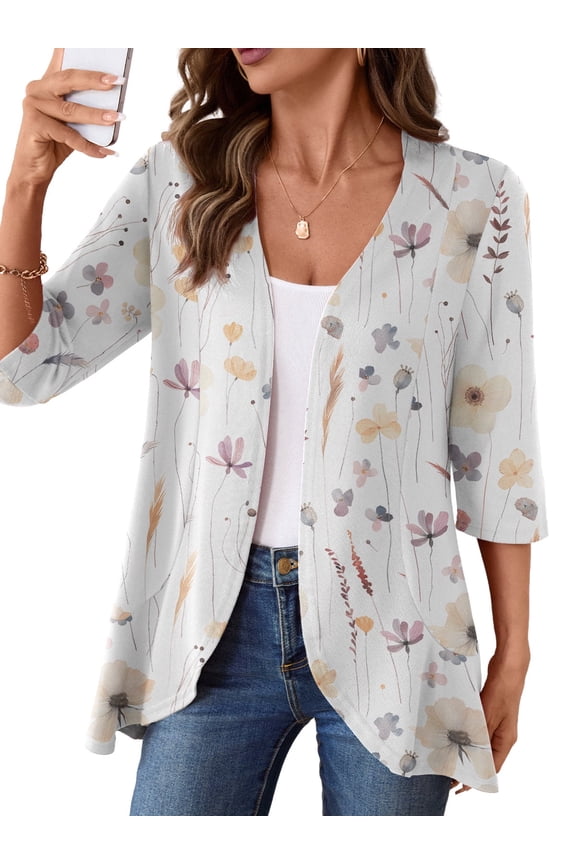 Casual Lightweight Cardigans For Women Out Open Front Jackets 3/4 Sleeves