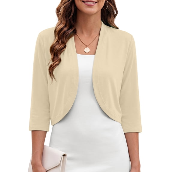 Anygrew Women's Lightweight Cardigans Casual 3/4 Sleeves Shrugs Open Front Cropped Cardigan Bolero for Dress