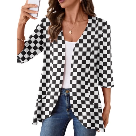 Anygrew Casual Lightweight Cardigans For Women Out Open Front Jackets 3/4 Sleeves
