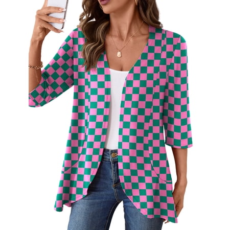 Anygrew Casual Lightweight Cardigans For Women Out Open Front Jackets 3/4 Sleeves