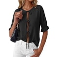 thumbnail image 1 of Anygrew Women's Lightweight Knit Cardigan - Tie Front Ruffle Short Sleeve Open Front Summer Cover Up Sweater Top, 1 of 6