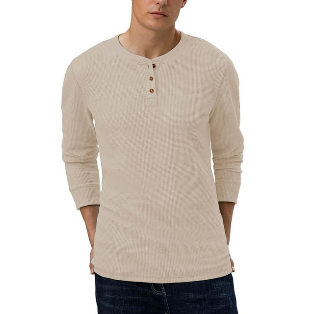Anygrew Men's Waffle Long Sleeve Shirt Henley Shirt for Men