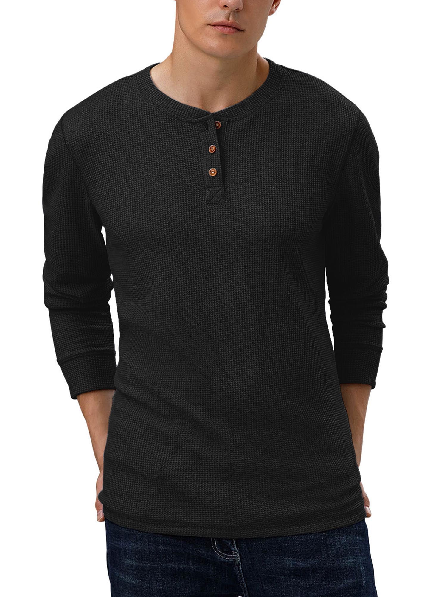 Anygrew Mens shirts Long Sleeve Henley Shirt Waffle Shirt for Men ...