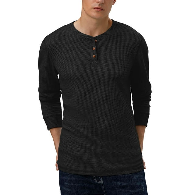 Anygrew Men's Waffle Long Sleeve Shirt Henley Shirt for Men