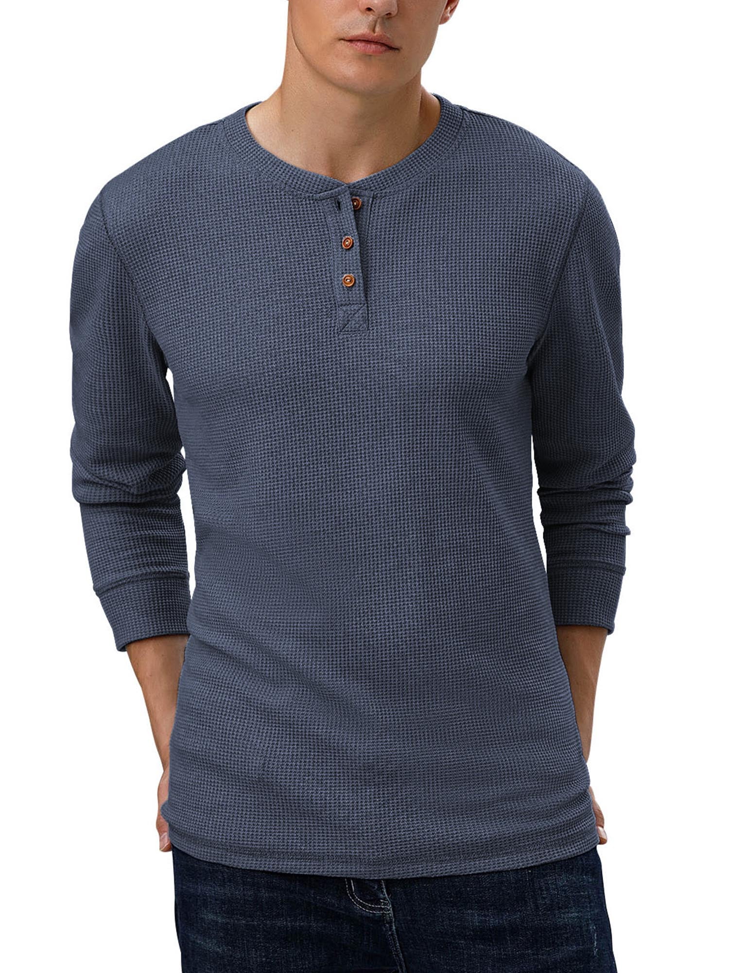Anygrew Mens shirts Long Sleeve Henley Shirt Waffle Shirt for Men ...