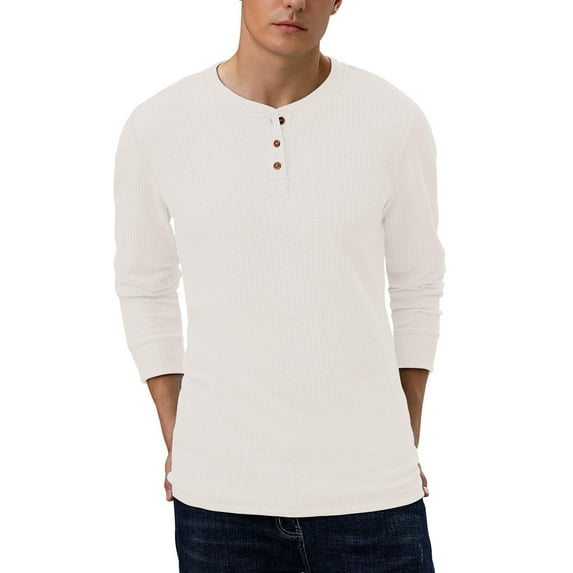 Anygrew Mens shirts Long Sleeve Henley Shirt Waffle Shirt for Men