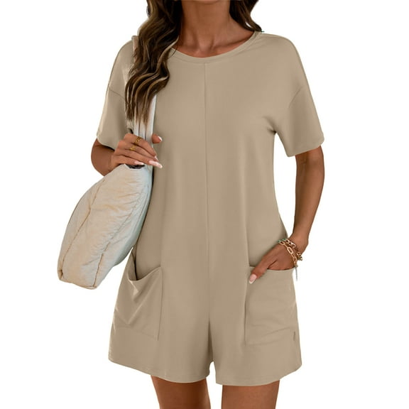 Anygrew Rompers for Women Casual Short Sleeve Oversized Athletic Workout Reversible Hot Shot Tee Romper Deep Pockets