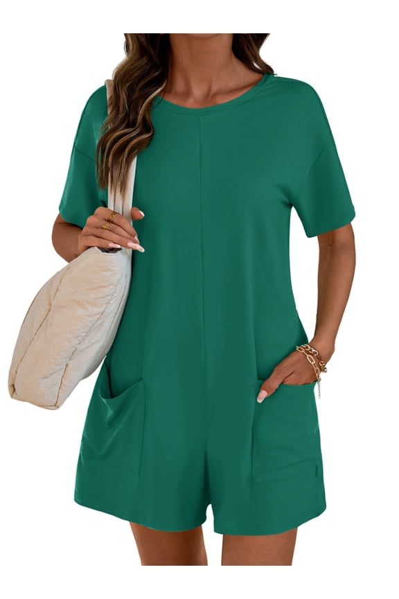 Rompers for Women Casual Short Sleeve Oversized Athletic Workout Reversible Hot Shot Tee Romper Deep Pockets