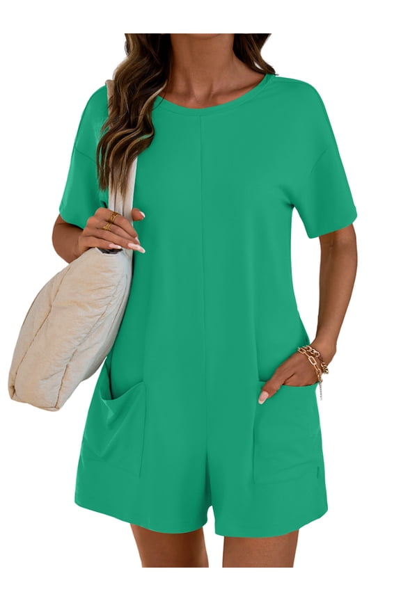 Rompers for Women Casual Short Sleeve Oversized Athletic Workout Reversible Hot Shot Tee Romper Deep Pockets