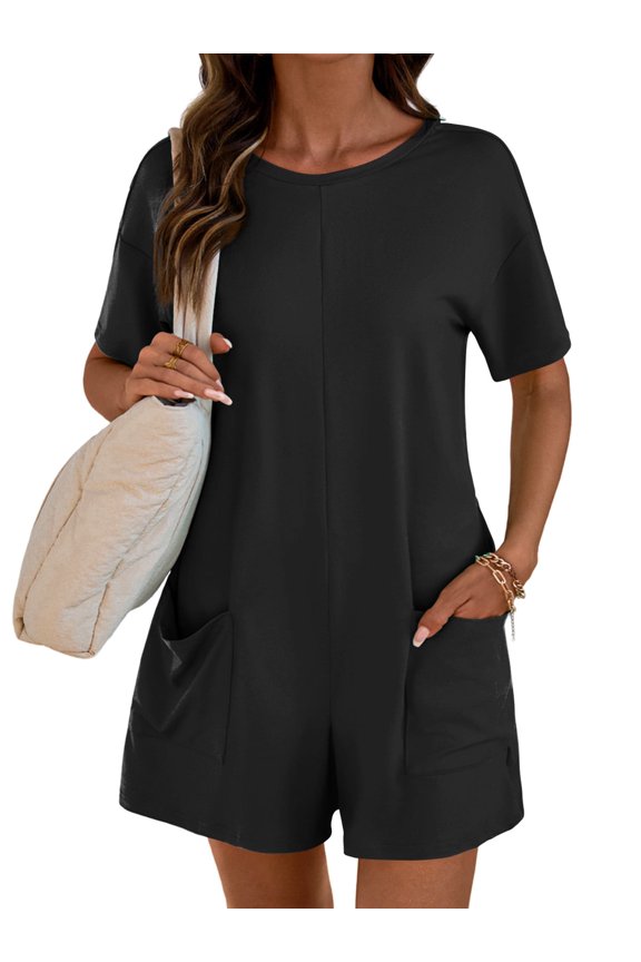 Rompers for Women Casual Short Sleeve Oversized Athletic Workout Reversible Hot Shot Tee Romper Deep Pockets