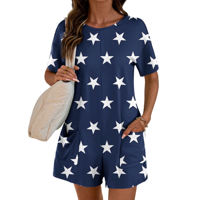 Anygrew Rompers for Women Casual Short Sleeve Oversized Athletic Workout Reversible Hot Shot Tee Romper Deep Pockets