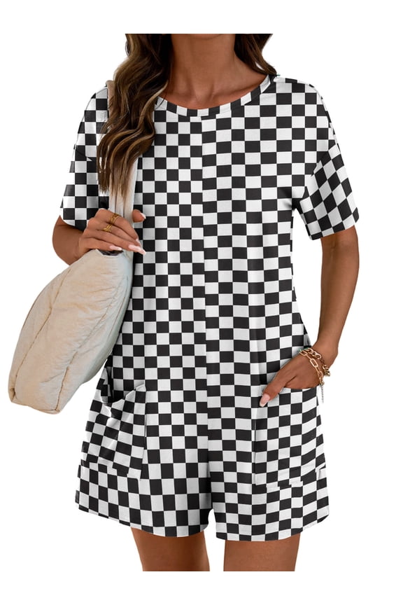 Rompers for Women Casual Short Sleeve Oversized Athletic Workout Reversible Hot Shot Tee Romper Deep Pockets