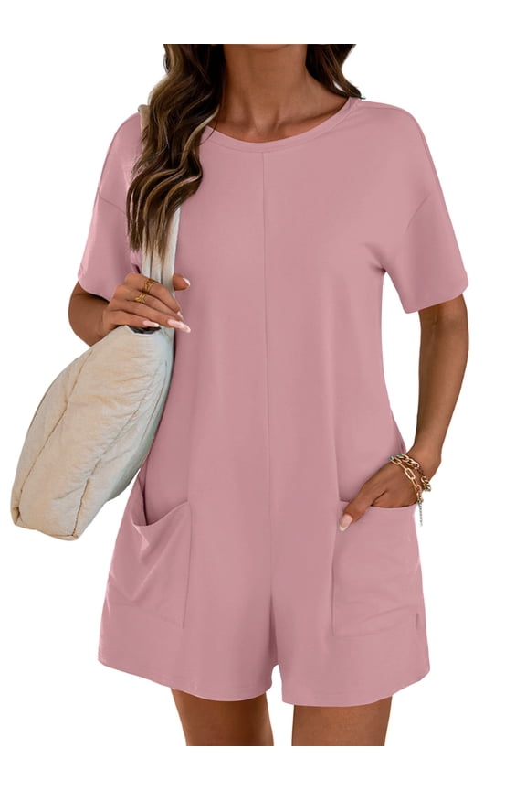 Rompers for Women Casual Short Sleeve Oversized Athletic Workout Reversible Hot Shot Tee Romper Deep Pockets