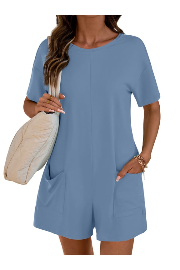 Rompers for Women Casual Short Sleeve Oversized Athletic Workout Reversible Hot Shot Tee Romper Deep Pockets